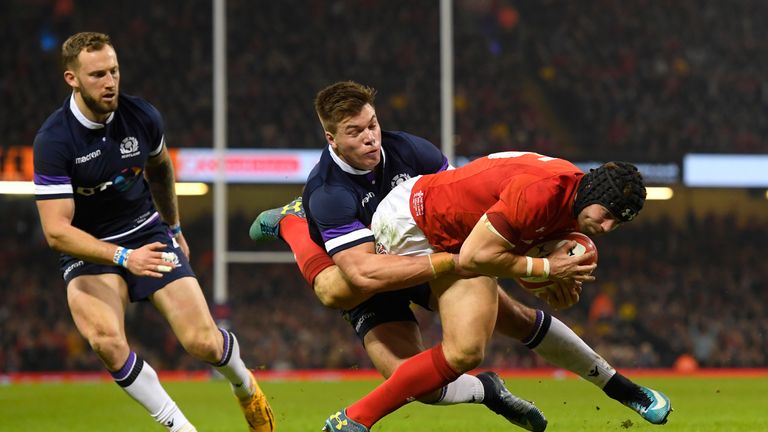 Leigh Halfpenny touches down for the second try for Wales